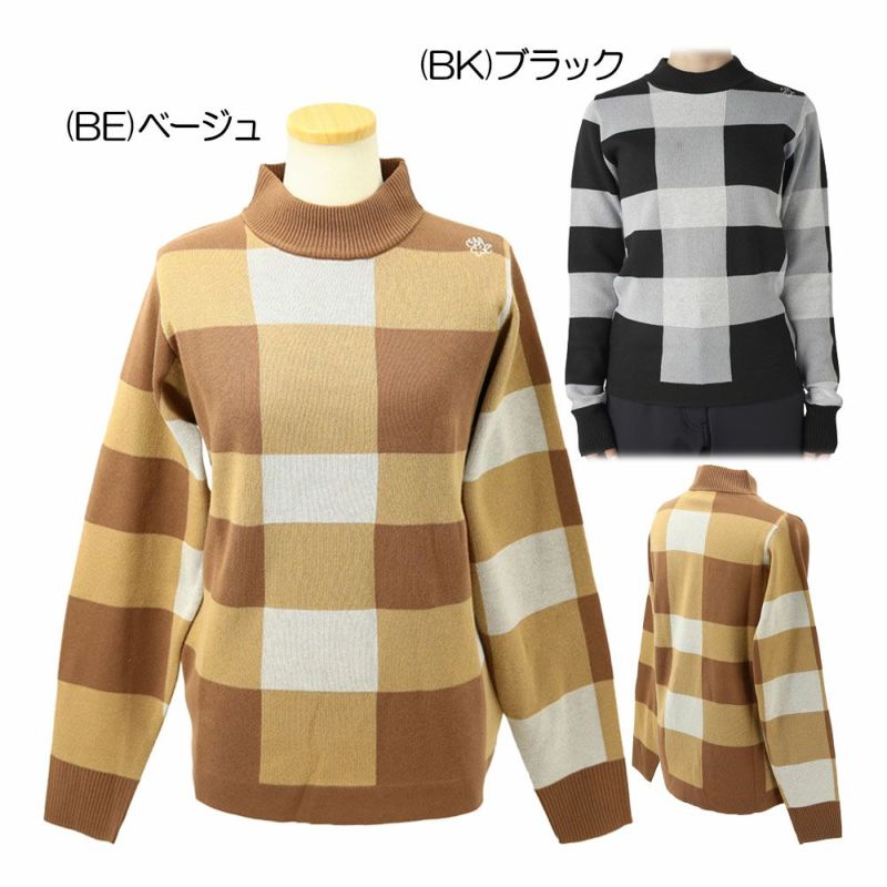 ゴルフウェア　マリクレール レディース チェック柄 長袖 モックネック セーター 735-751 [2025年秋冬モデル] マリクレール（marie_claire） チェック柄モックネックセーター 735